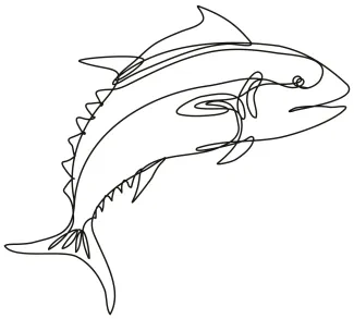 Bluefin tuna jumping One-Line Bluefin Tuna Drawing: Practice Energy and Motion with a Jumping Fish