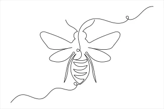 Honey Bee Flying Honey Bee One Line Drawing: Easy Nature Art