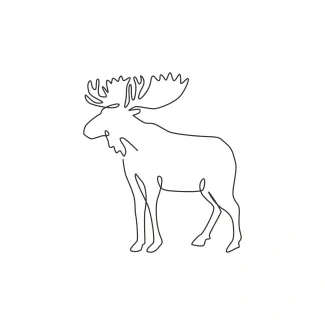 Big Moose Horn One Line Moose Antlers Drawing: Learn Large Animal Details with Simple Lines