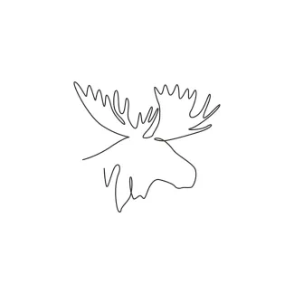 Sturdy Moose Head One Line Moose Head Drawing: Explore Strong Animal Features in One Line