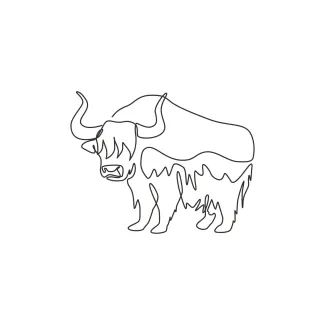 Gallant Yak Long Haired One Line Long-Haired Yak Drawing: Explore Wild Texture with Simple Lines