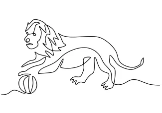 Lion Play Ball Fun Lion Playing Ball: Easy One Line Drawing for Kids and Beginners