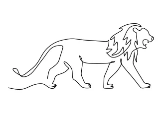 Lion Walking Walking Lion One Line Drawing: Practice Motion and Animal Shape with Simple Art