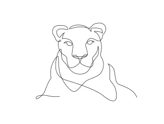 Lioness Head One Line Drawing: Simple Wild Cat Art for Beginners