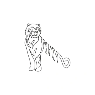 Tiger One-Line Drawing of a Tiger: Simple and Striped Animal Art