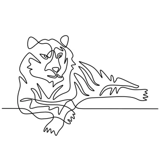 One-Line Drawing of a Resting Tiger: Easy Calm Animal Pose