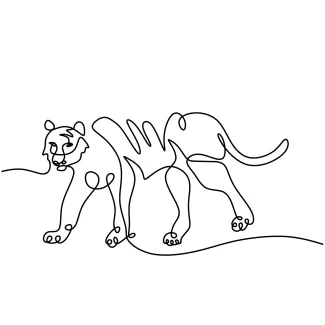One-Line Drawing of a Running Tiger: Action in Simple Shapes