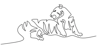 Sitting Tiger in One Line: Calm and Strong Wild Cat Drawing