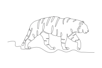 Tiger Walking "Single Line Tiger Walking: Learn to Draw Strength in Motion with Simplicity"