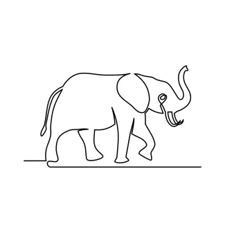 "Minimalist Elephant Animal Drawing: A One-Line Study of Gentle Wildlife Figures"