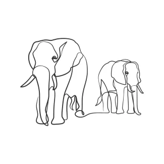 "Minimalist Elephant Drawing: A Simple One-Line Study of Gentle Wildlife Figures"