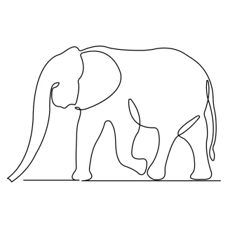 Elephant Wild Animal One-Line Art of a Wild Elephant: Explore Animal Drawing with Clear Structure