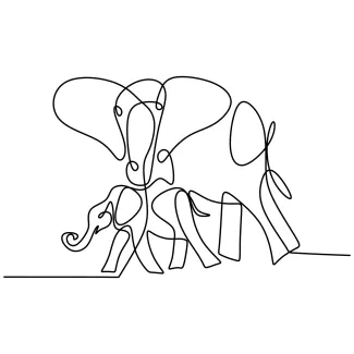 Elephant Big Animal One-Line Drawing of a Big Elephant: Learn Scale Through Minimal Shapes