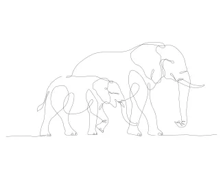 Elephant Wildlife Elephant Wildlife One-Line Drawing: Build Drawing Skills with Simple Outlines
