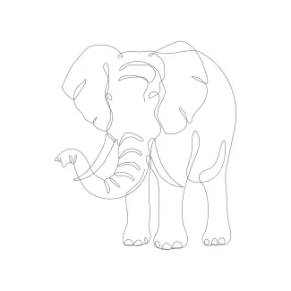 Elephant Wildlife One-Line Drawing of a Wildlife Elephant: Simple Practice for Natural Animal Shapes