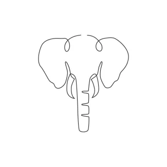 Big Head Elephant "Minimalist Big Elephant Head Sketch: A One-Line Study of Strong and Distinct Features"