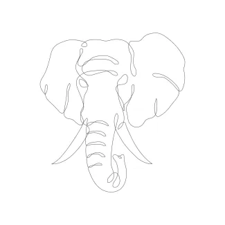 Elephant Head "One-Line Elephant Head Sketch: A Simplified Approach to Wildlife Features and Form"