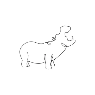 Big Hippopotamus One-Line Big Hippopotamus Drawing: Easy Way to Sketch Large River Animals