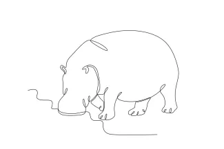 Hippo One-Line Hippo Drawing: Easy and Fun Animal Art for Beginners