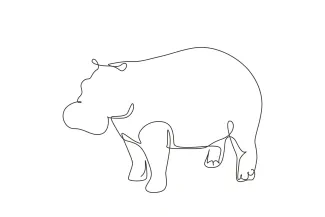 Big Hippopotamus "Minimalist Big Hippopotamus Sketch: A One-Line Study of Sturdy and Recognizable Animal Forms"
