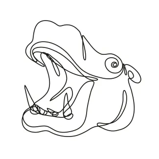 Hippopotamus Hippo Head "One-Line Hippo Head Sketch: A Minimalist Approach to Iconic Wildlife Features"