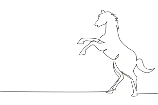 Wild Horse Rearing Up Draw a Wild Rearing Horse in One Line: Learn Action with Simplicity