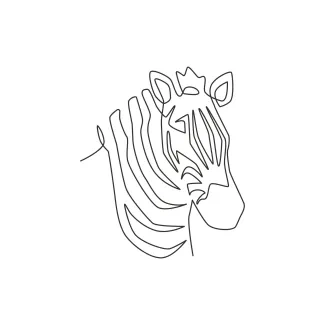 Zebra Head "Minimalist Zebra Head Drawing: Capturing Striking Stripes with One Artistic Stroke"