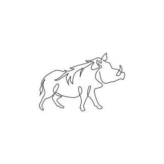 Warthog African Savanna Pig "One Line Warthog Drawing: Depicting a Tough and Resilient Animal with Minimalist Style"