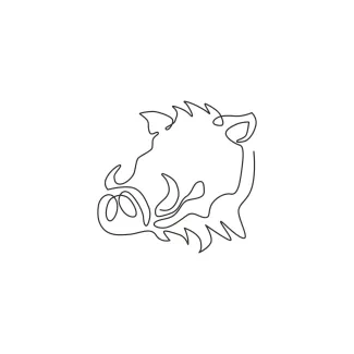 Warthog Head Grassland Africa Pig "Minimalist Warthog Head Sketch: Illustrating a Bold Animal with One Artistic Stroke"