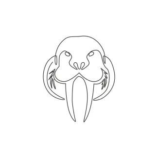 Big Walrus Head "Minimalist Big Walrus Head Illustration: A One Line Study of Strong and Recognizable Wildlife Figures"