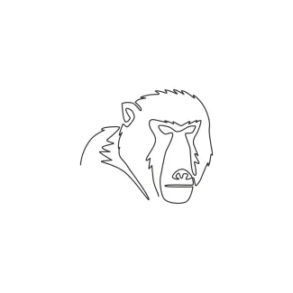 Baboon Head Primate Animal "One-Line Baboon Head Drawing: A Minimalist Approach to Expressive Primate Features"