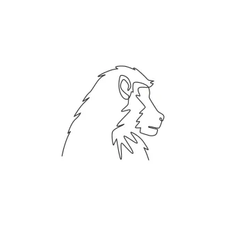 Baboon Head "Minimalist Baboon Head Illustration: A One-Line Study of Strong and Recognizable Wildlife Figures"