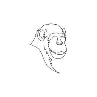 Smiling Chimpanzee Head "Minimalist Smiling Chimpanzee Head Drawing: A One-Line Study of Expressive Primate Features"