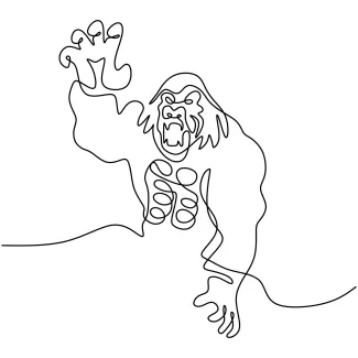 Gorilla Angry Primate Angry Gorilla One-Line Drawing: Express Emotion with Simple Shapes