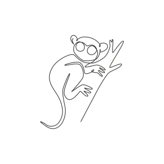 Funny Tarsier "One Line Funny Tarsier Sketch: A Minimalist Approach to Expressive Wildlife Faces"