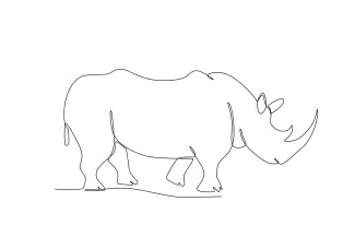 Rhinoceros Walking Walking Rhino in One Line Drawing: Easy Wildlife Art for Learning Motion