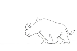 African Rhinoceros One Line African Rhino Drawing: Big Animal, Simple Art for Everyone