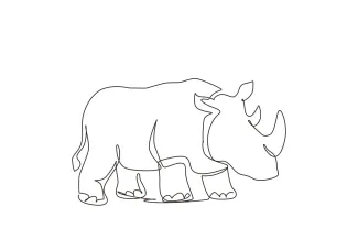 African Rhinoceros Simple One Line Drawing of an African Rhino: Practice Shape and Size