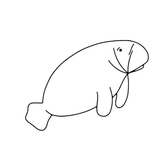 "Minimalist Manatee Animal Drawing: A One Line Study of Recognizable Marine Wildlife"