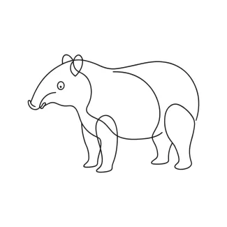 Tapir "Minimalist Tapir Sketch: Depicting a Gentle Forest Animal with One Line Art"