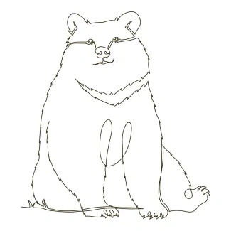 "Minimalist Bear Portrait: Sketching a Recognizable Feline Form with One Stroke"