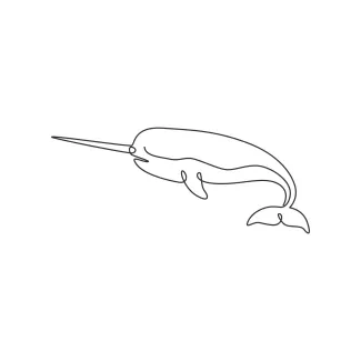 Narwhal "Minimalist Narwhal Sketch: Capturing a Unique Whale with One Line Art"