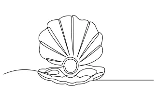 One-Line Oyster Shell with Pearl Drawing for Symmetry and Centering Skills