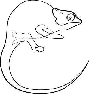 Exotic chameleon One Line Turtle Practice: Draw Gentle Pets Using Simple, Single-Line Reptile Drawing