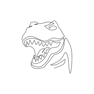 Tyrannosaurus Rex head One Line T. Rex Head Drawing: Practice Details with Simple Dinosaur Line Art